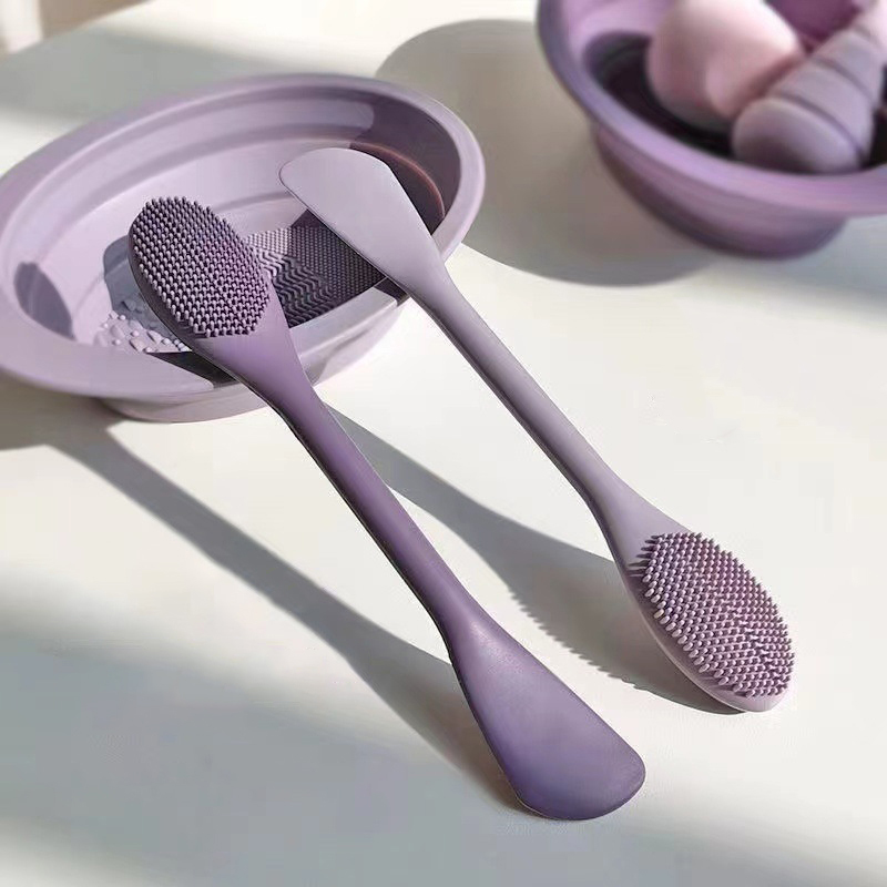 Spa Massager - แปรงซิลิโคนสองหัวสำหรับมาส์กหน้า แปรงนวดทำความสะอาดผิวหน้า ที่ขูดโคลน DIY อุปกรณ์ดูแลผิวหน้า สำหรับสปาและร้านเสริมสวย