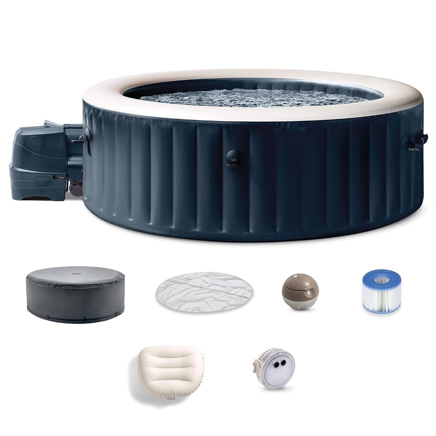 Hot Tub - อ่างน้ำร้อนเป่าลมทรงกลมสำหรับ 6 คน พร้อมชุดสปาฟองนวด ฝาปิดประหยัดพลังงาน ที่พักศีรษะ